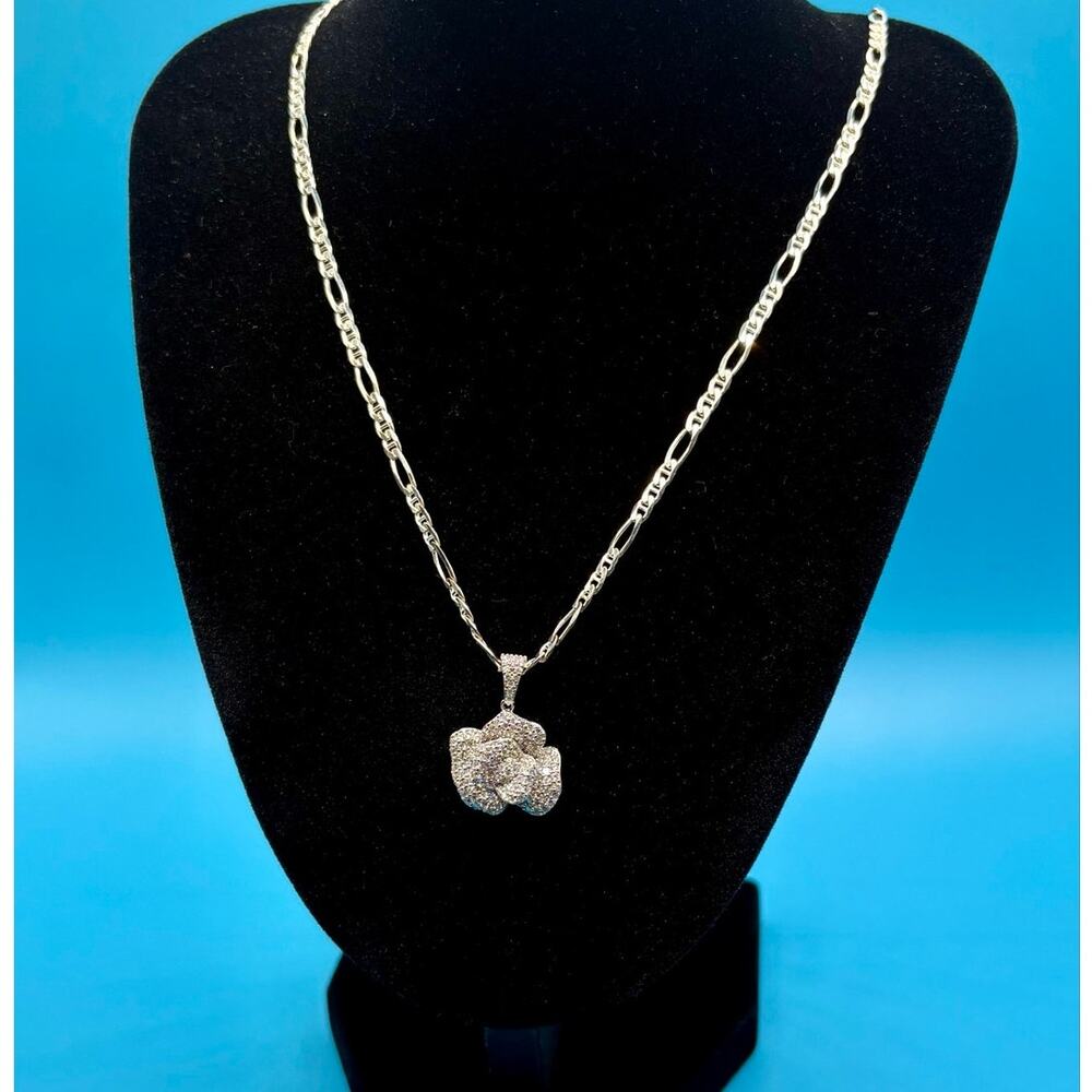 NEW 2ct. Moissanite Rose Pendant & 17" Figaro Chain, Stamped - Picture 3 of 8